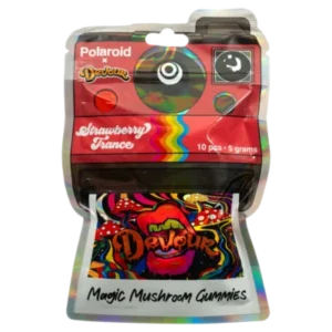 polaroid x devour strawberry trance 5g magic mushroom gummies devour brand